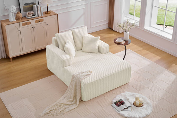 English Elm Oversized Corduroy Chaise Sleeper Sofa Deep Seat Lounge Chair for Apartment Bedroom Beige W1752P402835