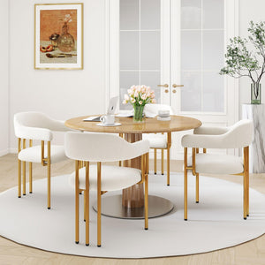 English Elm Dining Chair with Gold Tone Steel Legs Upholstered in Textured Fabric for Modern Homes Beige W1567P343998