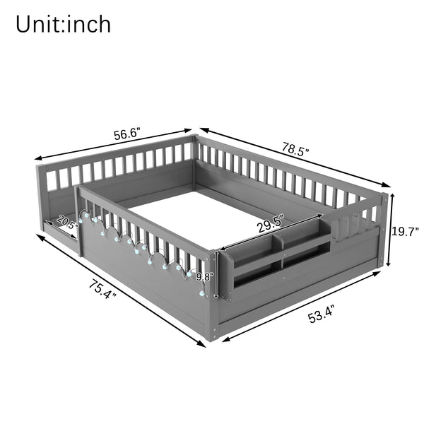 English Elm Full Montessori floor bed offering high rails, built-in light and shelf for safe independent sleep and storage Grey 79.13 L x 13 W x 6.3 H W2593P333796