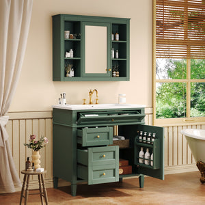 English Elm 36'' Modern Bathroom Vanity with Mirror Cabinet and Sink, Spacious Storage, Soft-Close Doors & Drawers Green SW000134AAF-3