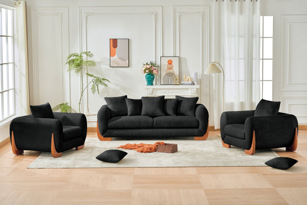 English Elm Upholstery Single Arm Chair Sofa In Textured Sherpa With Wood Legs - Cozy Modern Living Room Accent W2817S00004-GIGA