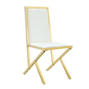 English Elm Table and 8 Chair Dining Set Tempered Glass Top with Gold Metal Framed Pu Seating Transparent,White+Gold W1151S04775
