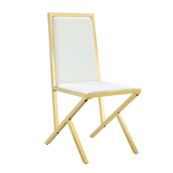 English Elm Table and 8 Chair Dining Set Tempered Glass Top with Gold Metal Framed Pu Seating Transparent,White+Gold W1151S04775