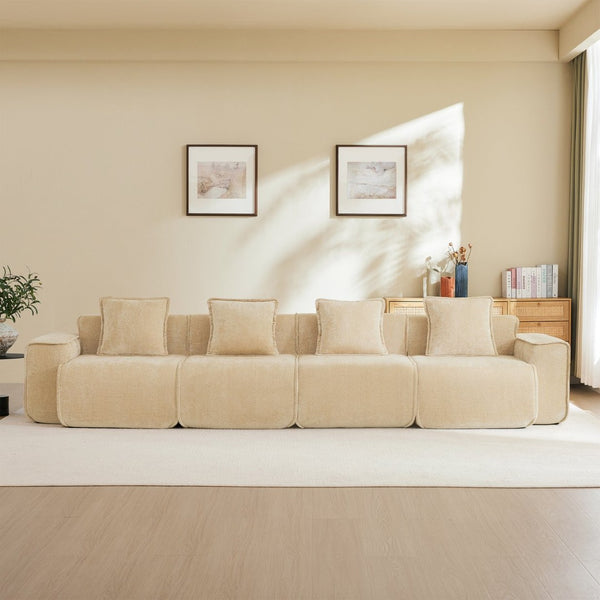 English Elm Streamlined Velvet Modular Sofa Four Seat Deep Cloud Foam French Piping Living Room Light Camel W3041S00354