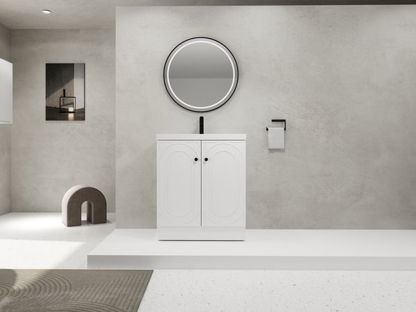 English Elm 30" Modern Freestanding Bathroom Vanity with Resin Sink, Soft-Close Doors, Adjustable Shelf, Durable Plywood Finish White W999S00271
