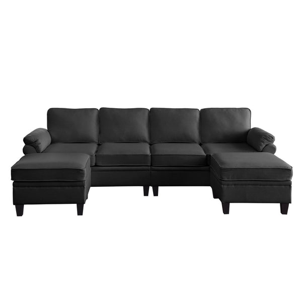 English Elm 102 Inch Linen Modular Sectional Sofa with Hidden Storage and Cloud Cushion Comfort Black W1099S00211