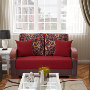 English Elm PrimeNest Mobilon Upholstered Convertible Loveseat with Storage and Click-Click Sleeper, Compact Comfort Red B030P281802