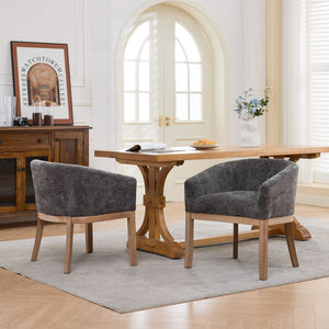English Elm Mid Century Barrel Accent Chair Chenille Upholstery Rubberwood Legs Dining Room Gray W1143P449341