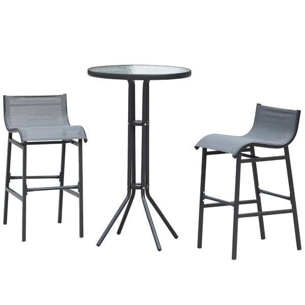 English Elm Outsunny 3-Piece Bar Height Bistro Set For 2 - Stylish Round Patio Table & Comfortable Chairs In Gray W2225P200884-GIGA