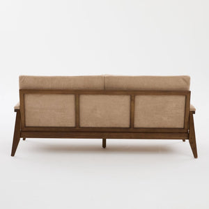 English Elm Mid-century Modern Boucle Upholstered Three Seat Sofa with Walnut Finish Wood Legs Camel N773P411407N