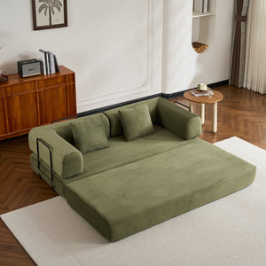 English Elm Convertible Sleeper Sofa Bed Corduroy 4-in-1 Folding Floor Couch with 35D Sponge Support and No-Assembly Green W3434P378558