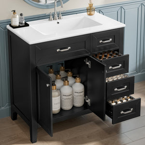 English Elm 36" Modern Bathroom Vanity With Sink Combo, Sleek Black Cabinet, Durable Storage & Stylish Design N725P246491B