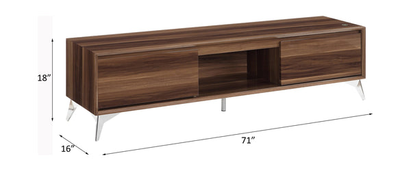 English Elm Raceloma Walnut TV Stand with Chrome Legs & LED Touch Light, Cord Management, Fits 65" TVs B2726P278172