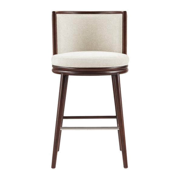English Elm Evalyn Cream Chenille Barstool With Beech Wood Legs - Stylish, Durable Seating For Modern Spaces B365P398051