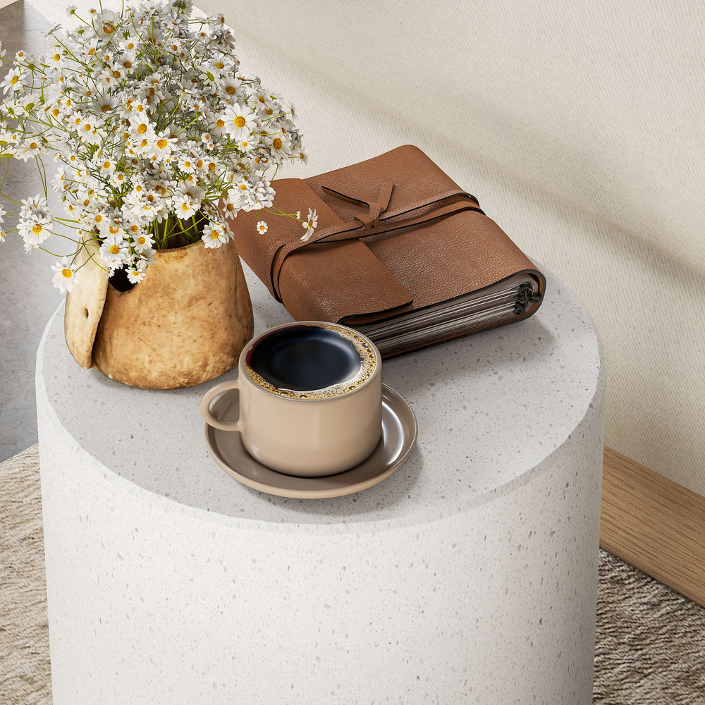 English Elm HOMCOM Terrazzo-Style Round Side Table Cream White, Water-Resistant Accent Table 19" H, 198 lb Capacity W2225P249996