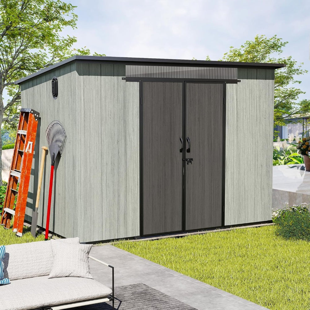 English Elm 6x9ft Outdoor Resin Storage Shed Lockable Vented Skylight Backyard Garden Tool W1859S00174