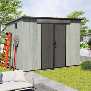 English Elm 6x9ft Outdoor Resin Storage Shed Lockable Vented Skylight Backyard Garden Tool W1859S00174