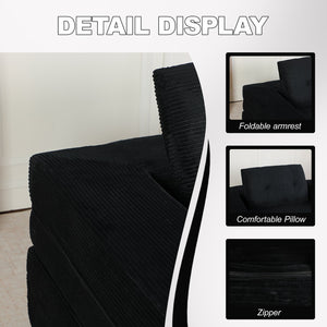 English Elm Compression Human Dog Sofa Bed 3-in-1 Folding Corduroy Floor Couch with Memory Foam Pillow for Living Room Black W3723P376783