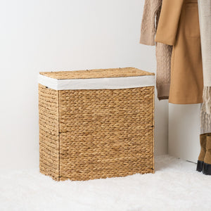 English Elm Judas Handcrafted Water Hyacinth 2-Section Laundry Hamper - Stylish, Durable, And Lightweight Design B093P401354