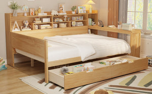 English Elm Wooden Twin Daybed with Trundle Built-in Desk and Open Shelves for Kids Rooms Natural N733S373385M