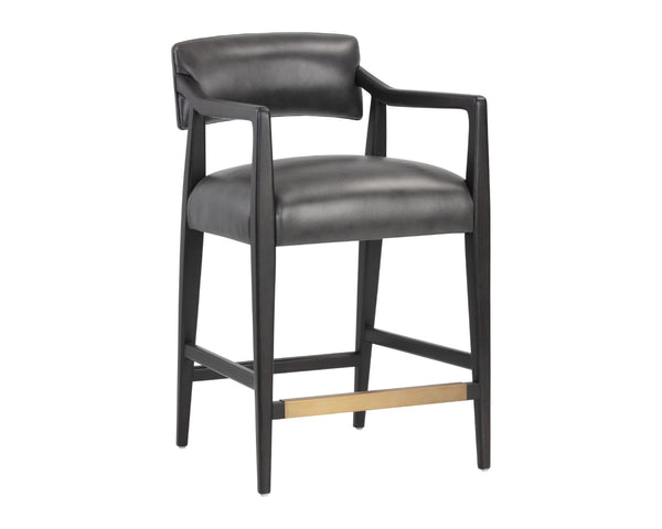 Sunpan KEAGAN Counter Stool - Elegant Mid-Century Design in Charcoal Leather for Your Dining Space Comfort Grey 110558