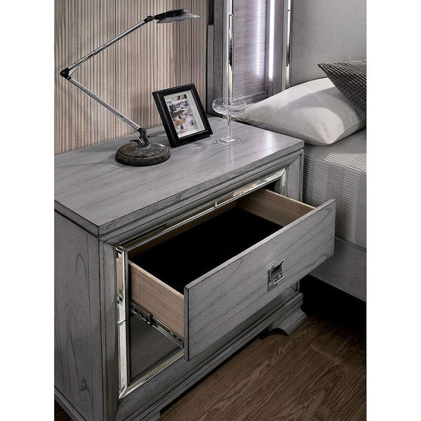 English Elm 2 Drawer Nightstand with Ample Storage and Inset Handles, Contemporary Wooden Bedside Table with Sturdy Legs and Wide Display Top Light Gray B016P251572