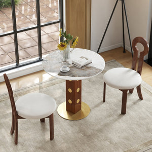 English Elm Modern Round Dining Table - 33.5" Sintered Stone Top With Wooden Legs & Gold Base For Small Spaces P2 W1535S00582-GIGA