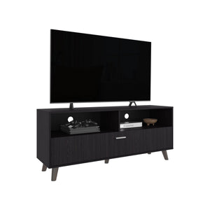 English Elm Tv Stand Black Wengue – Compact 1 Door TV Console with 2 Open Shelves, Engineered Wood, Modern Durable Design B097P350289