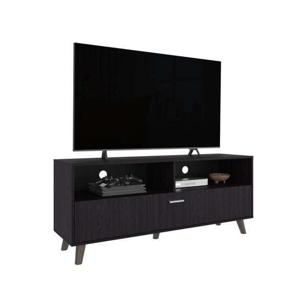English Elm Tv Stand Black Wengue – Compact 1 Door TV Console with 2 Open Shelves, Engineered Wood, Modern Durable Design B097P350289