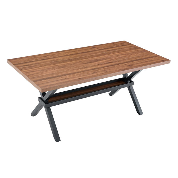 English Elm 71 Inch Industrial Dining Table Walnut Mdf Top Seats 8 with X Frame Steel Base Walnut+Black W1151P434794