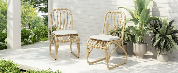 English Elm Christopher Knight Home® - Outdoor Hand-Woven PE Rattan Patio Dining Chairs Set of 2 with Iron Frame 400lb Capacity, No Assembly Required Natural,Yellow N762P236169N