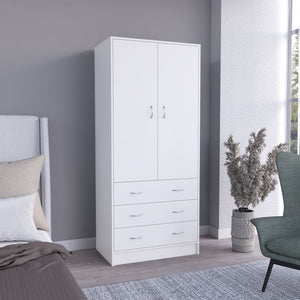 English Elm Taly Spacious Armoire with Double Doors, Two Drawers & Hanging Rod — Tall Laminate Storage Cabinet White 35.4 L x 23.6 W x 6.3 H B200S00375