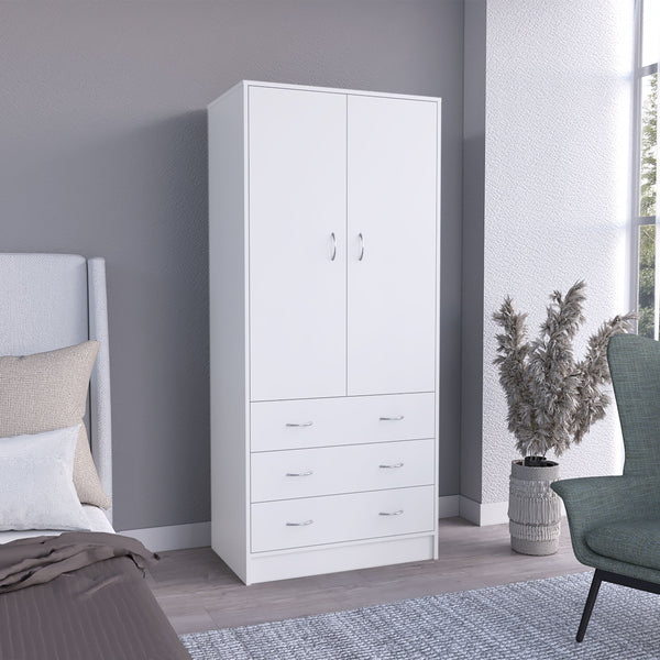 English Elm Taly Spacious Armoire with Double Doors, Two Drawers & Hanging Rod — Tall Laminate Storage Cabinet White 35.4 L x 23.6 W x 6.3 H B200S00375