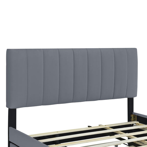 English Elm Queen Tufted Velvet Platform Bed with Storage Drawers and Pull Out Trundle Gray LP000714AAE-1