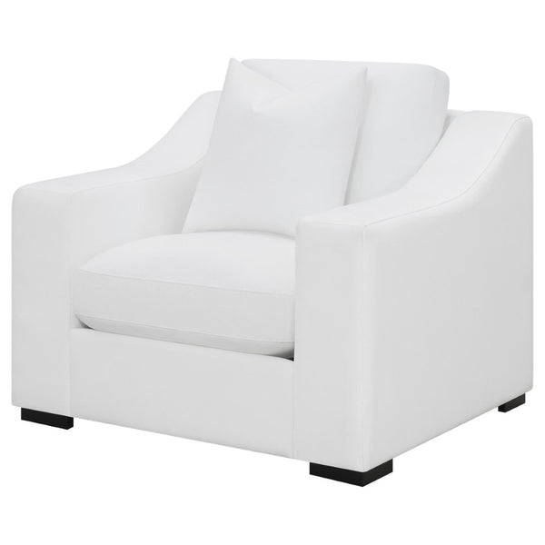 English Elm Chelan White Fabric Accent Chair with Sloped Arms Boxed Cushions and Cappuccino Wood Legs B062P440261