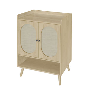 English Elm 2 Door Shoe Rack with Anti-Dump Safety, Pine Feet & Black Rounded Handles, 33.67x16.93x7.68 Inch W688P183853