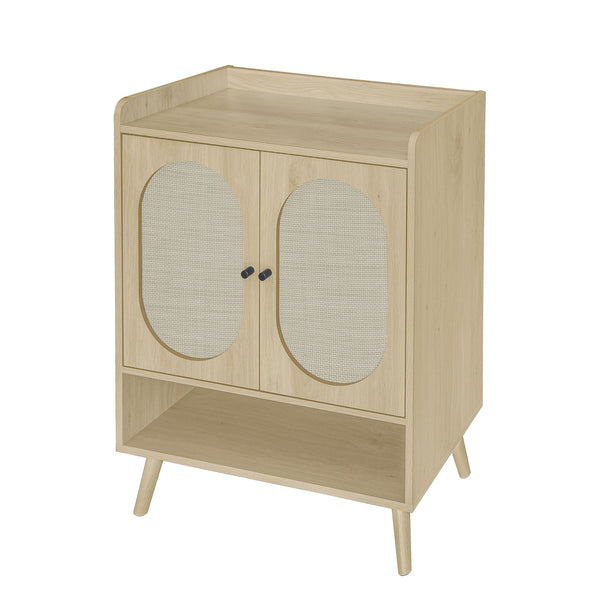 English Elm 2 Door Shoe Rack with Anti-Dump Safety, Pine Feet & Black Rounded Handles, 33.67x16.93x7.68 Inch W688P183853