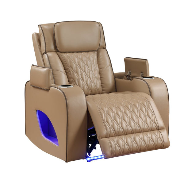 English Elm Fortuner Power Reclining Set with Led Lighting Massage and Faux Leather Seating B009S02223