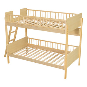English Elm Twin Over Solid Wood Bunk Bed with Built in Shelves and Reversible Ladder N7090002224N