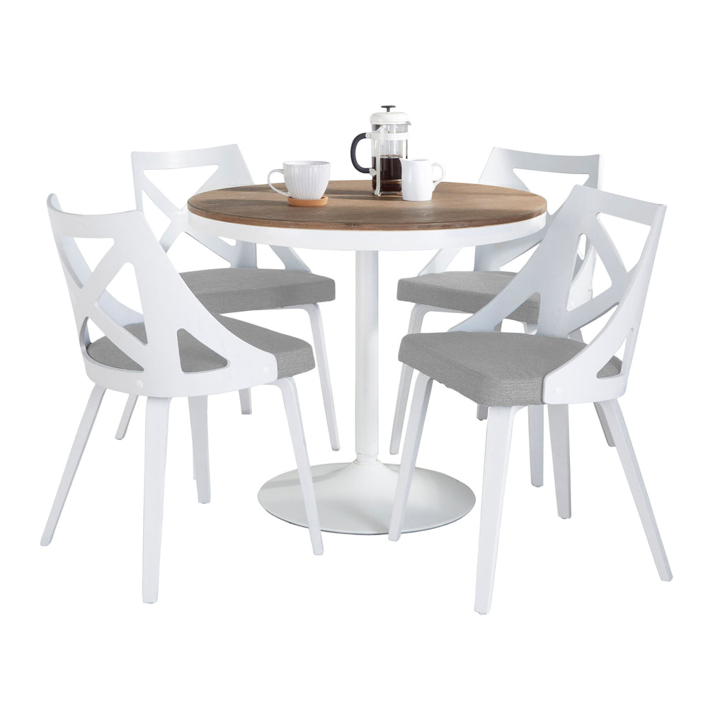 English Elm Dakota-Charlotte Contemporary 5-Piece Dining Set with Bamboo Top, White Metal Frame & Grey Fabric Chairs B202S01492