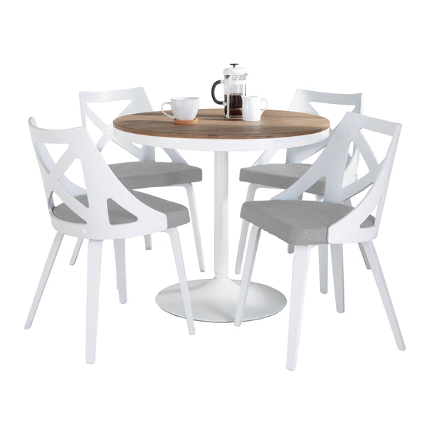 English Elm Dakota-Charlotte Contemporary 5-Piece Dining Set with Bamboo Top, White Metal Frame & Grey Fabric Chairs B202S01492