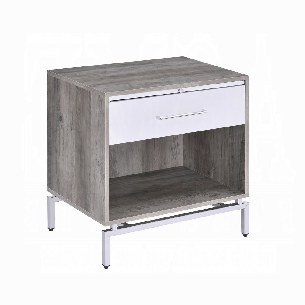 English Elm 1 Modern Kids Nightstand with Drawer and Open Shelf for Contemporary Bedrooms and Smart Storage Solutions Grey,Oak B016P256492