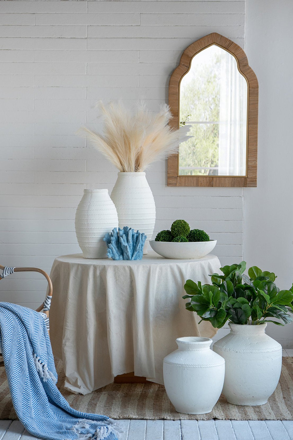 English Elm D12x14" Round Terracotta Vase in Natural White Finish — Coastal-Chic Decor, Short Neck, Rustic Elegance W2078P357143