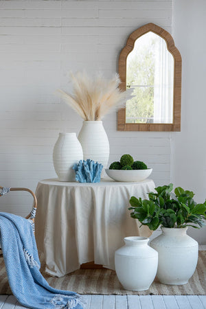 English Elm D12x14" Round Terracotta Vase in Natural White Finish — Coastal-Chic Decor, Short Neck, Rustic Elegance W2078P357143