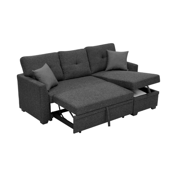 English Elm 76.5" Chenille Tufted Sectional Sleeper Sofa with Reversible Chaise and Hidden Storage B2748S00004