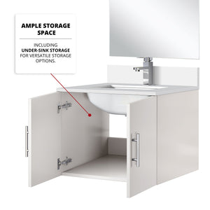 English Elm Glossy White Single-Sink Vanity Set With Cultured Marble Top, Frameless Mirror & Chrome Faucet Included B2731S01303
