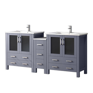English Elm Dark Grey Double Bath Vanity With White Ceramic Top, Storage Cabinets & Faucet Set - 72" W X 18.25" D B2731S01170
