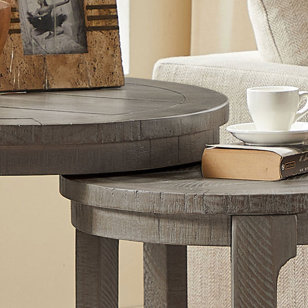 English Elm (1 Coffee Table+1 Side Table) Two-piece Pine Wood Round Set with Wheels Rustic Living Room Light Brown W2582S00196
