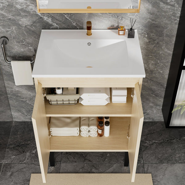 English Elm 24 Inch Bathroom Vanity – Modern Floating Design With Ample Storage, Warm Oak Finish For Any Decor W3520P349557