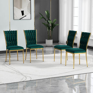 English Elm Modern Velvet Upholstered Dining Chairs with Gold Metal Legs Elegant Set of Two Green W210P309923